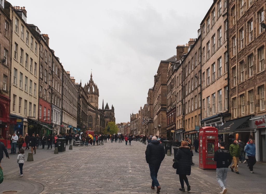 Royal Mile in Edinburgh. This is a street with numerous listed buildings
